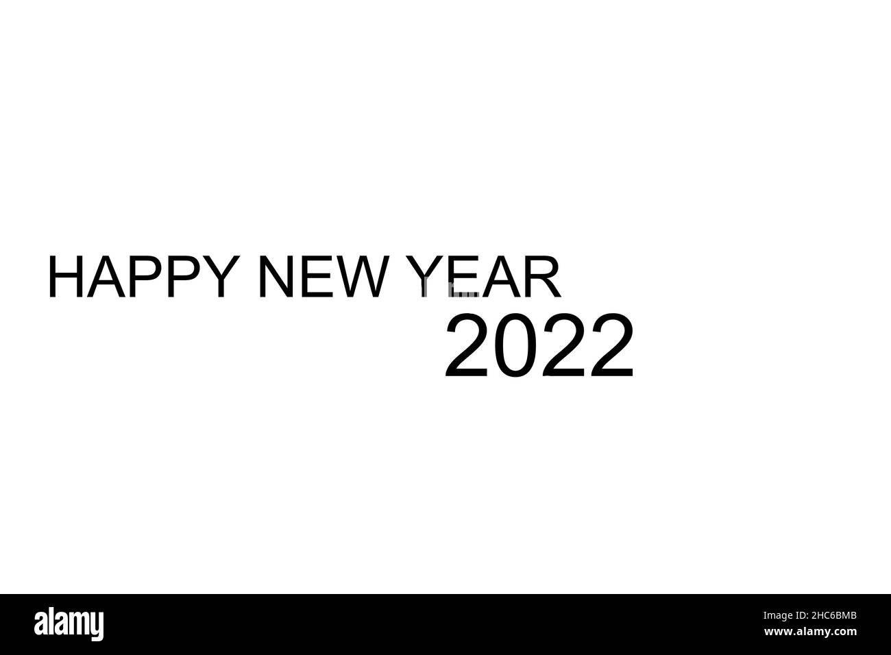Eine Tapete mit einem weißen Hintergrund darauf in schwarzer Farbe geschrieben ' Happy New Year 2022 ' Stockfoto