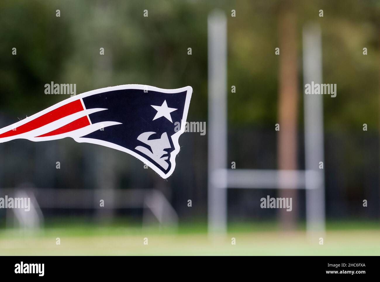 16. September 2021, Boston, Massachusetts. Emblem Ein professionelles American Football Team New England Patriots mit Sitz im Großraum Boston in den s Stockfoto