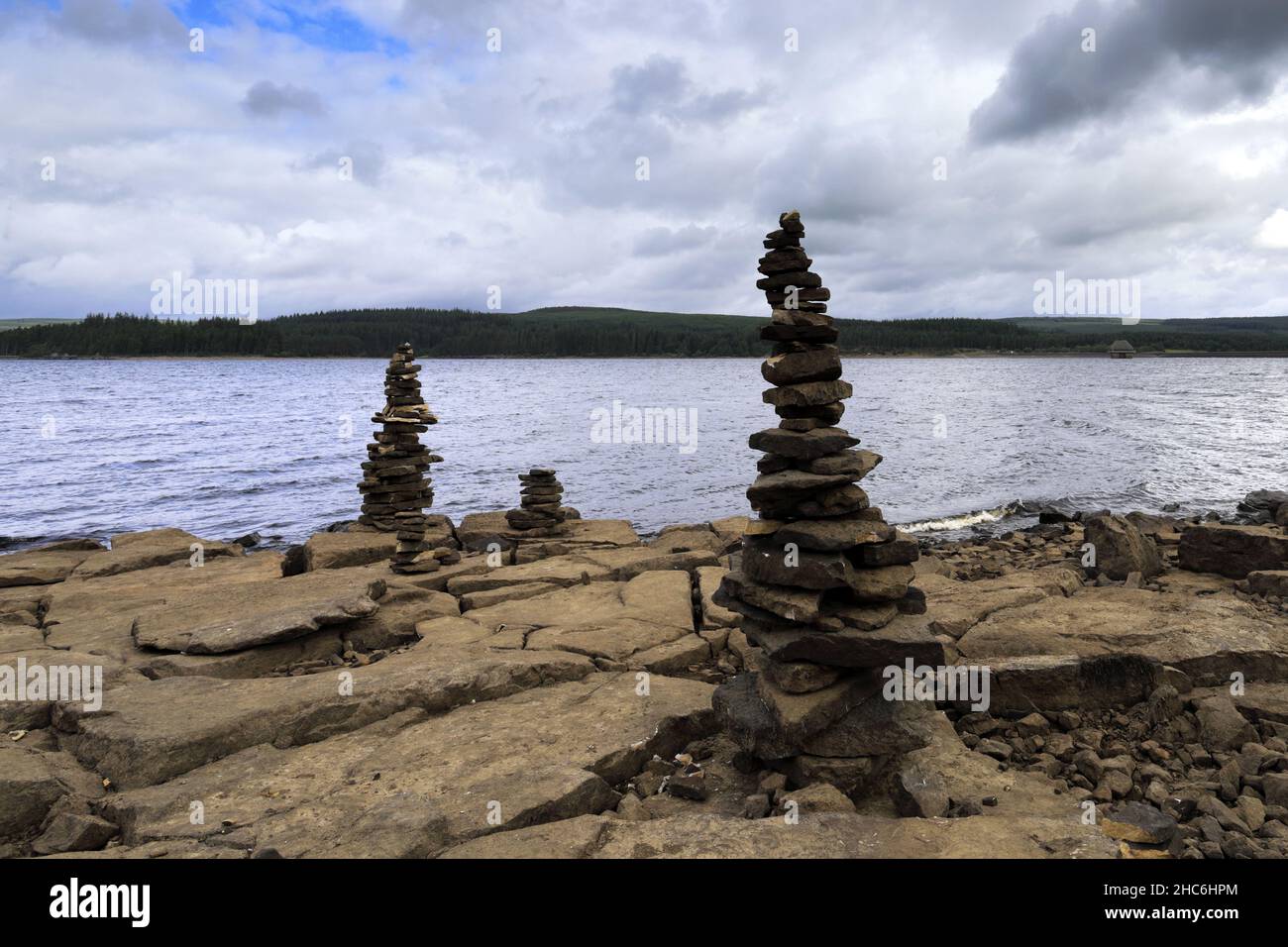 Blick im Sommer auf das Kielder Wasser und den Kielder Forest Park, Northumberland, England, Großbritannien Stockfoto