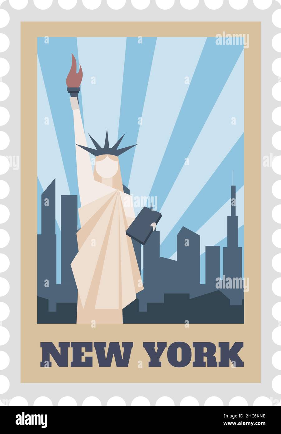 New york Briefmarkenetikett mit Statue Freiheit isoliert Stock Vektor