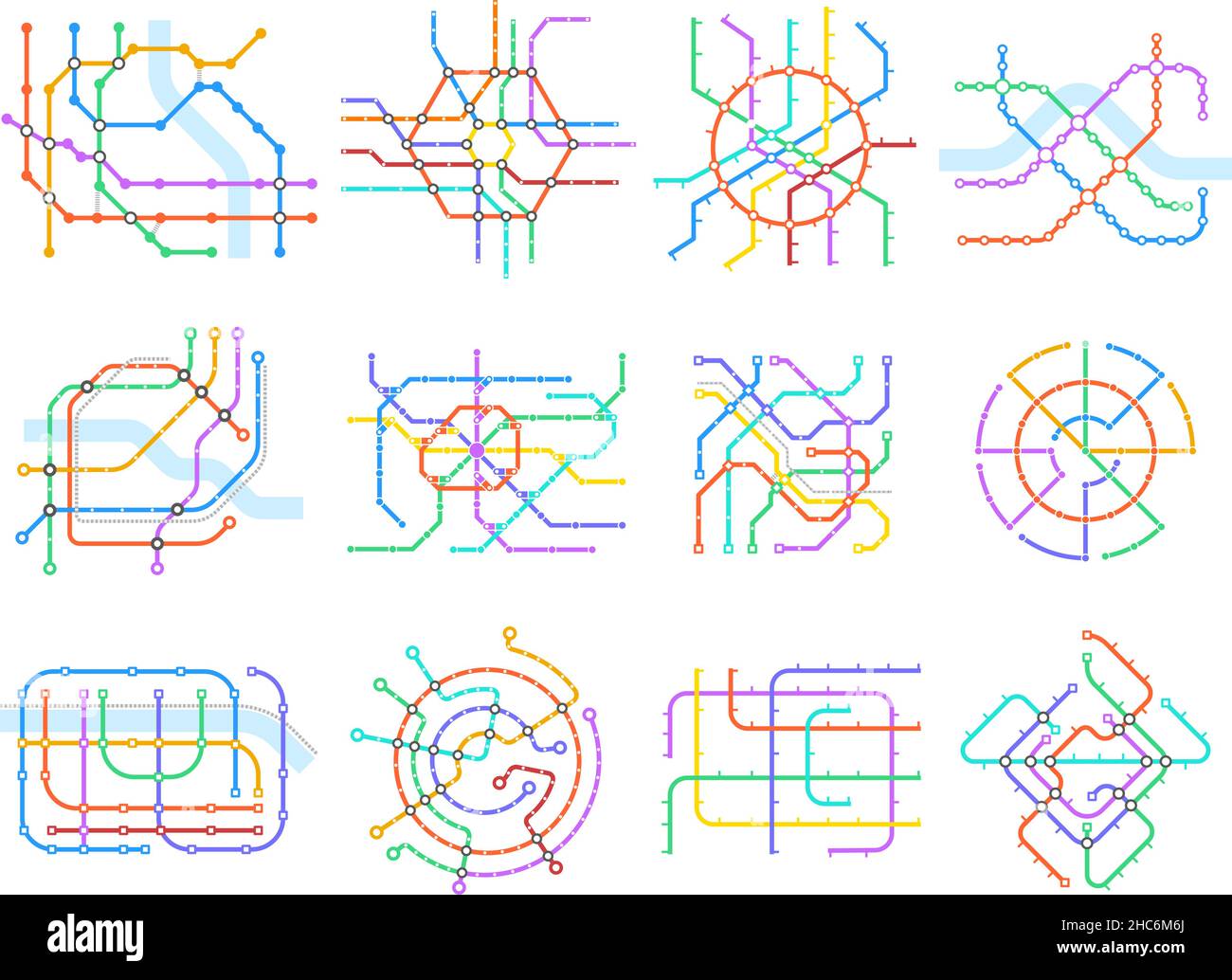 U-Bahn-Plan, Karten für öffentliche Verkehrsmittel, U-Bahn-Karten. U-Bahn-Station Karte, U-Bahn-Pläne Vektor-Illustration Set. U-Bahn Stock Vektor