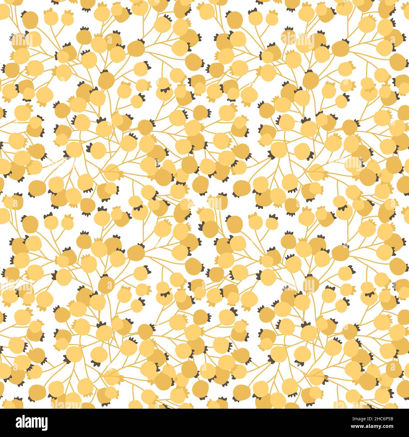 Gelb-braune Beeren nahtloses Muster. Vektor handgezeichnete Falldarstellung von Viburnum oder Bergaschezweig auf weißem Hintergrund. Stock Vektor