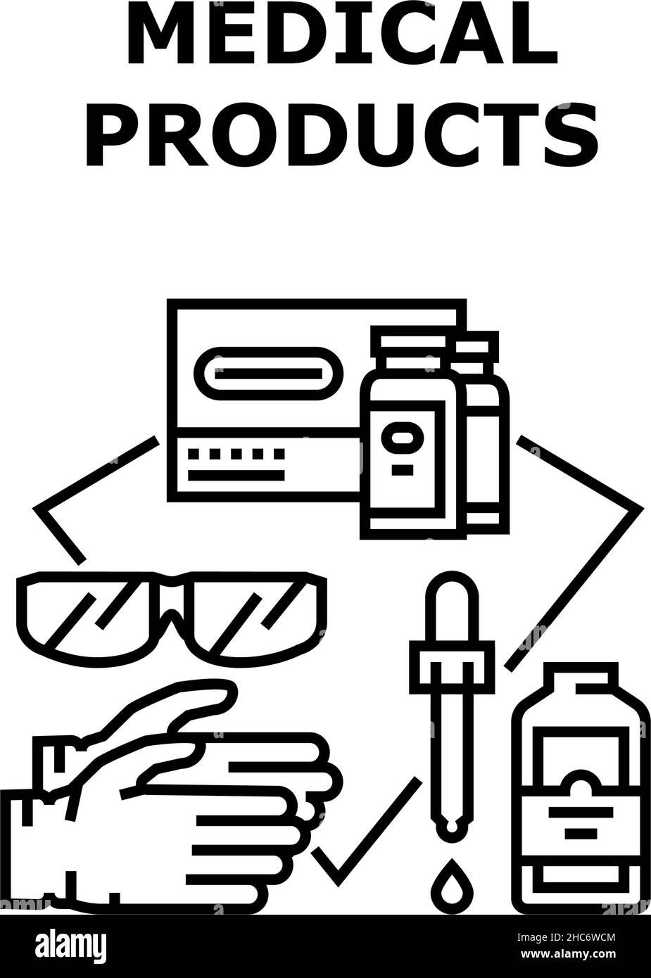 Medizinische Produkte Vektor-Konzept Schwarz Illustration Stock Vektor