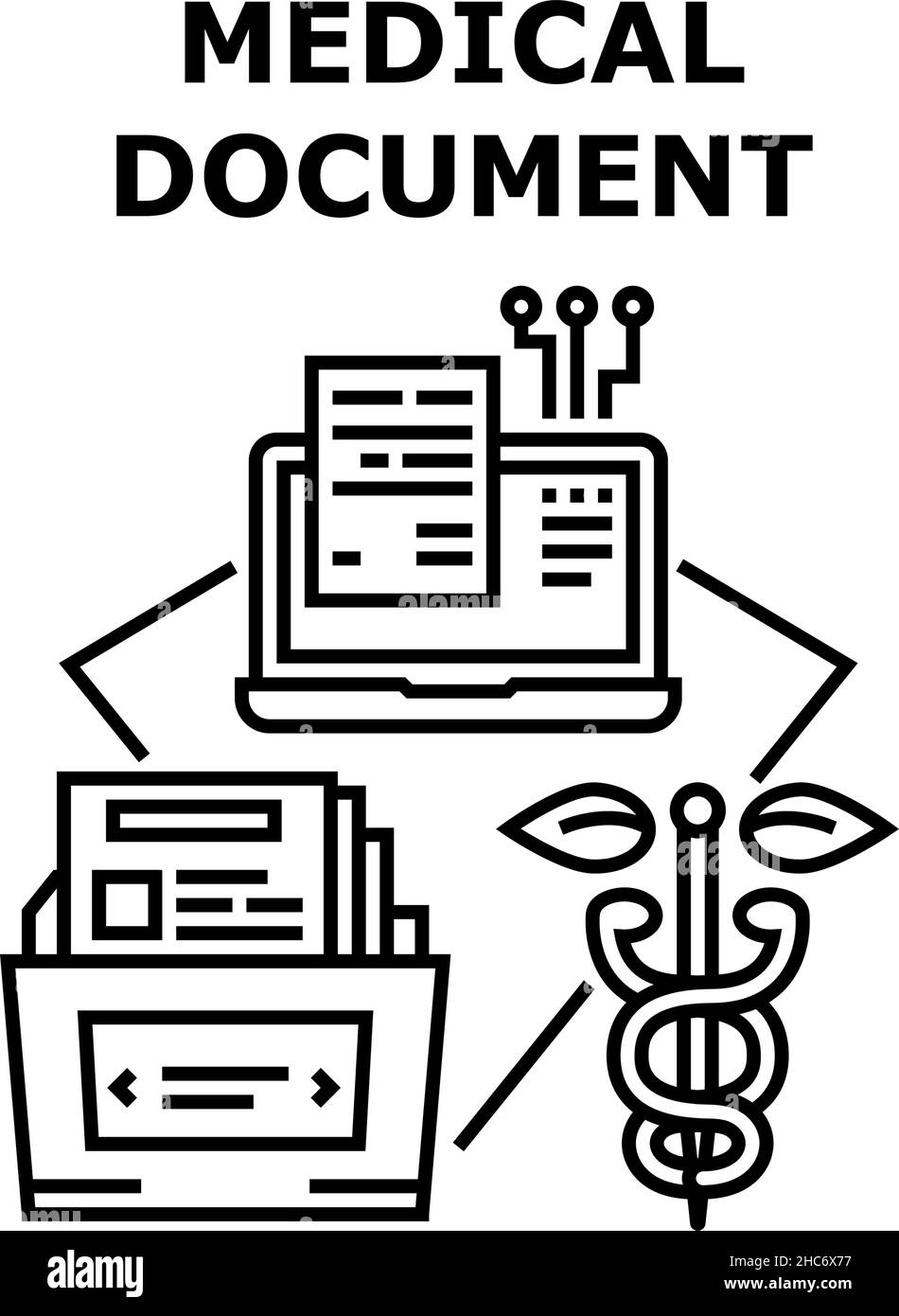Medizinisches Dokument Vektor-Konzept Schwarze Illustration Stock Vektor
