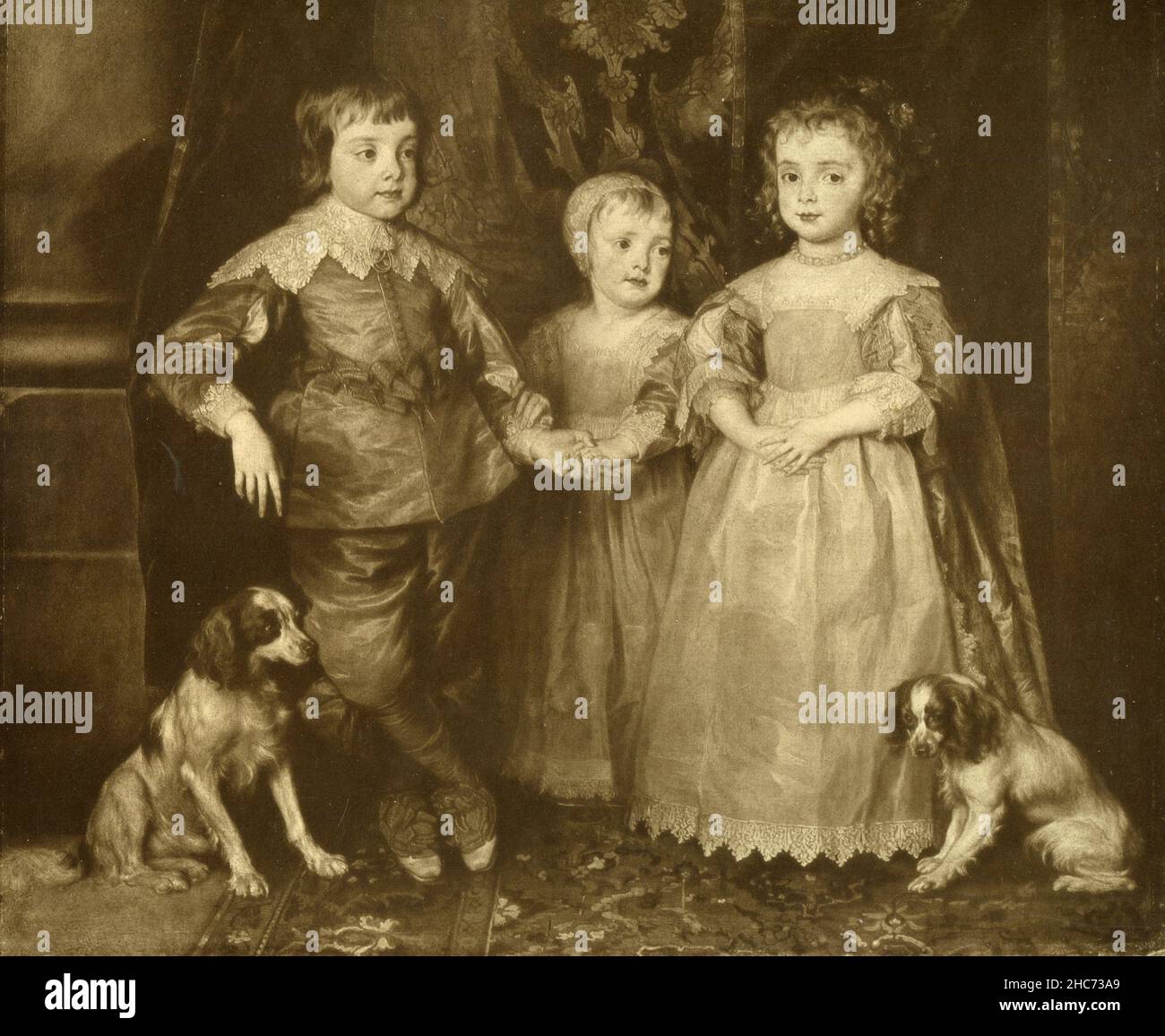 Porträt der drei ältesten Kinder von König Karl I., Gemälde des flämischen Künstlers Anthony van Dyck, München 1897 Stockfoto