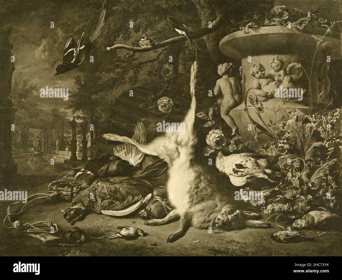Großes Stillleben, Gemälde des niederländischen Künstlers Jan Weenix, München 1897 Stockfoto