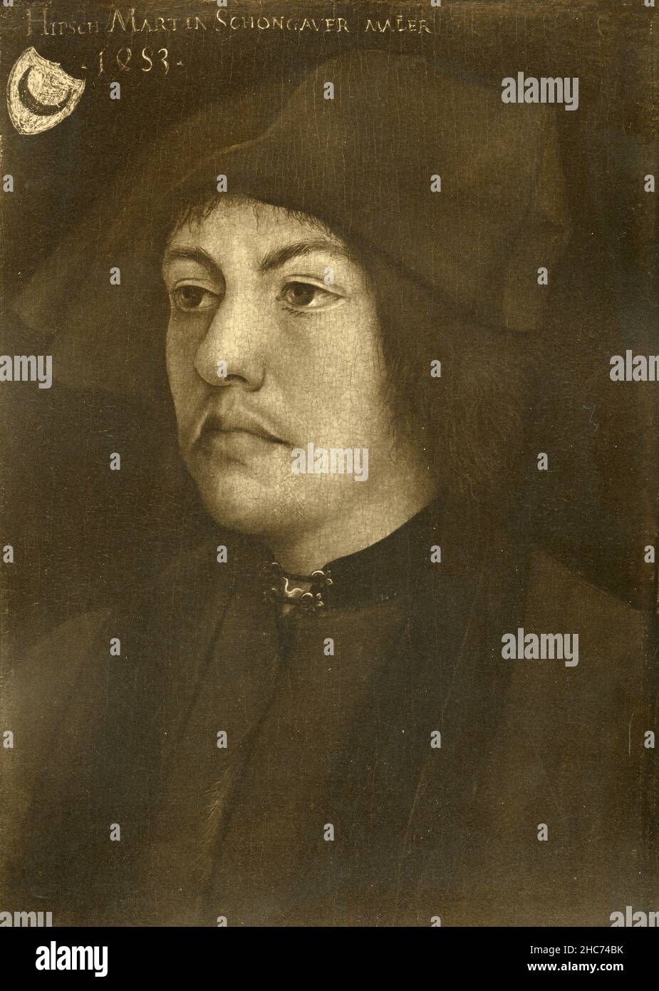 Porträt des deutschen Künstlers Martin Schongauer, Gemälde des deutschen Malers Hans Burgkmair, München 1897 Stockfoto
