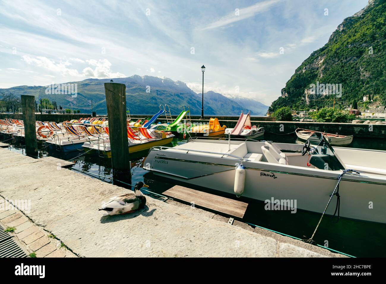 Die Boote am Gardasee, Italien Stockfoto