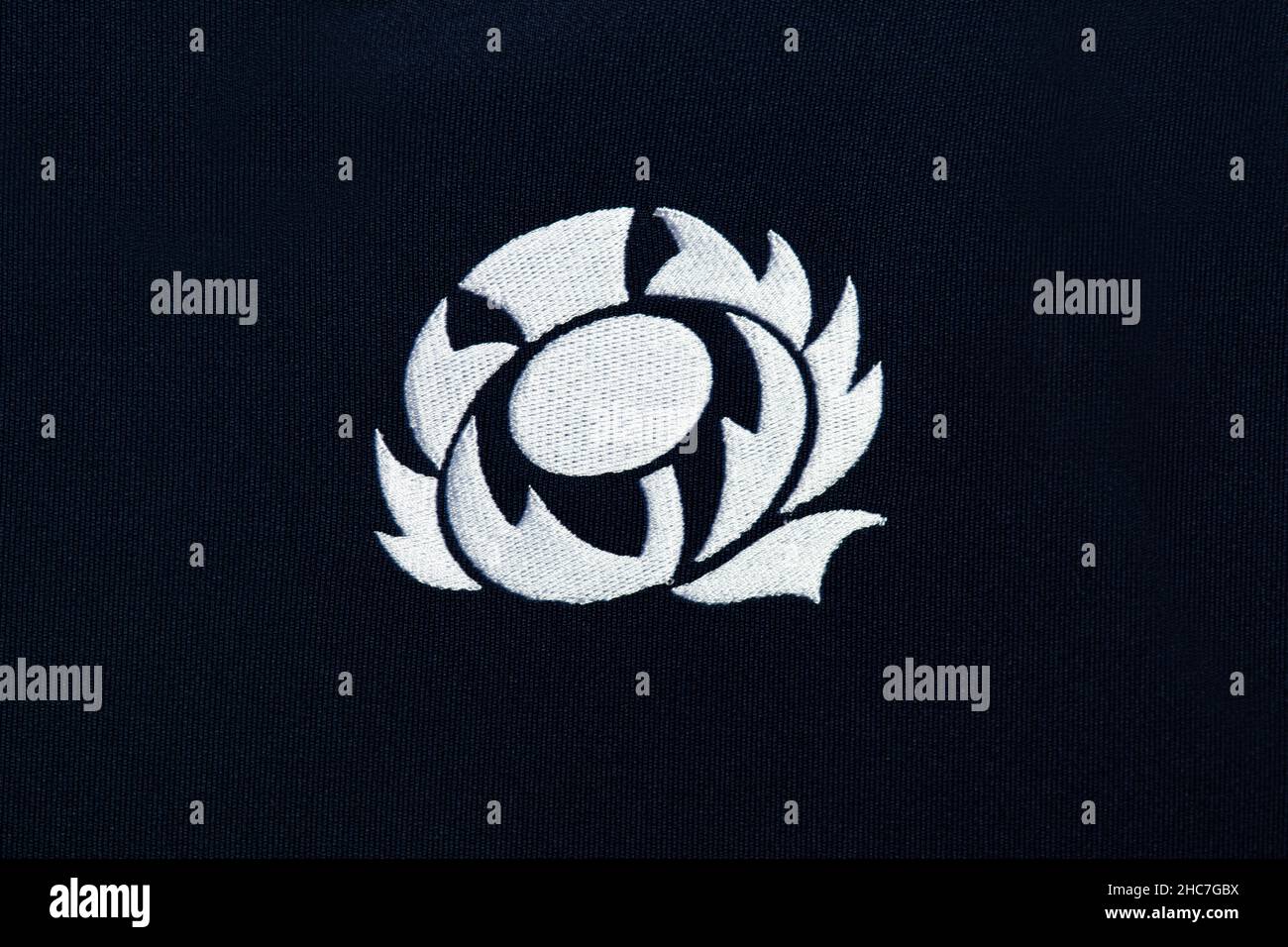 Nahaufnahme des Nationaltrikots der Rugby-Union-Mannschaft in Schottland Stockfoto