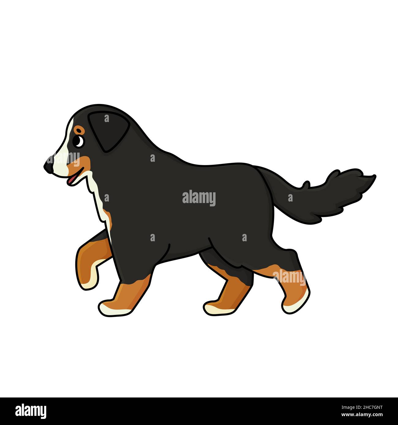 Vektor liebenswert, niedlich skizzieren Cartoon Hand gezeichnet Berner Sennenhund wird irgendwo gehen. Tierdarstellung isoliert auf weißem Hintergrund Stock Vektor