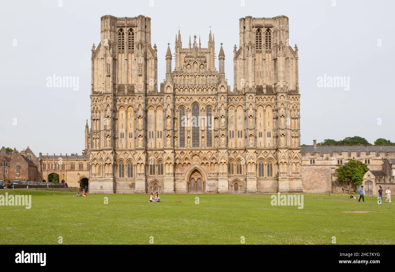 Wells Cathedral Westfassade Stockfoto