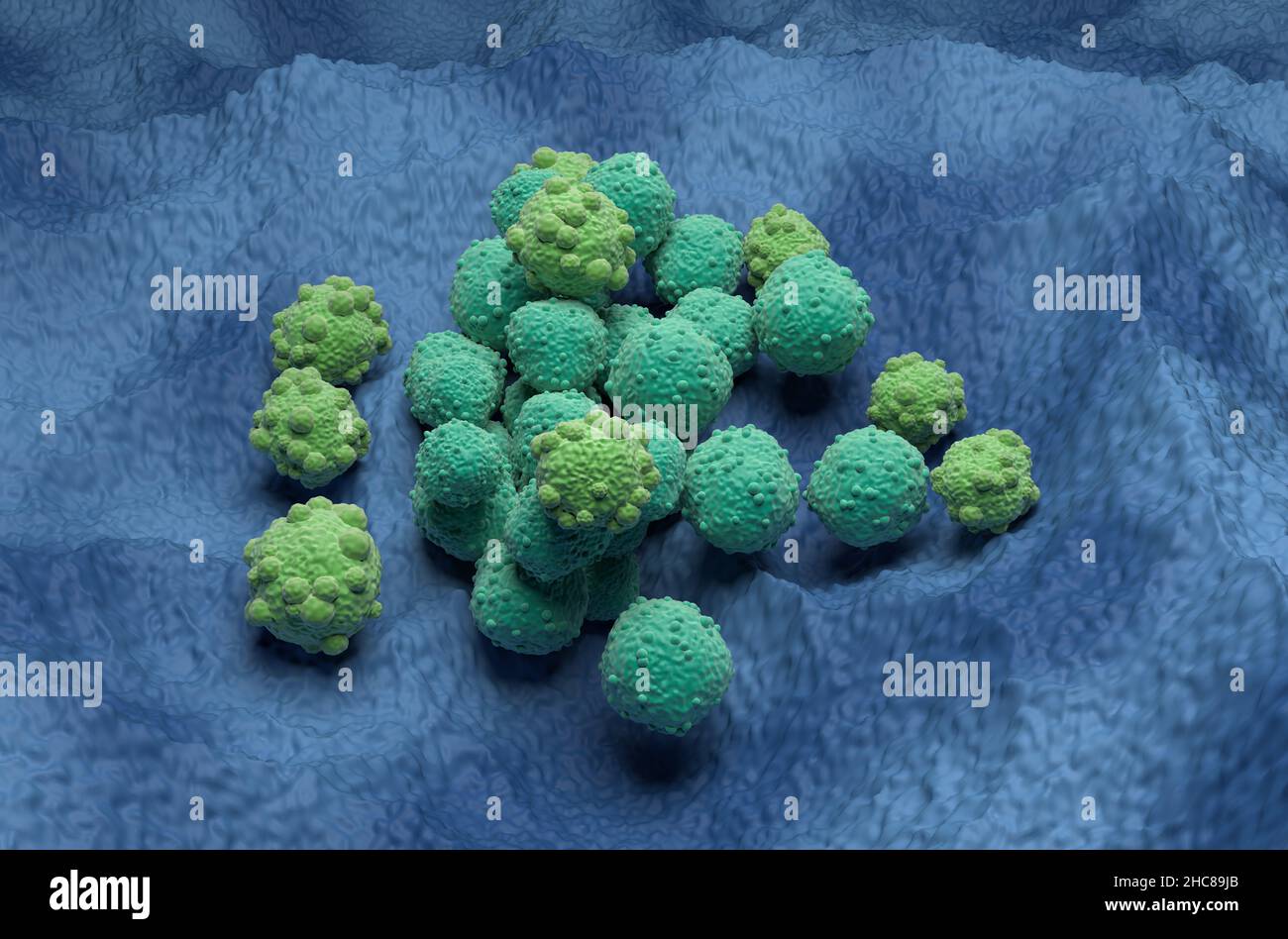 Lymphom Leukämie Blutkrebszellen isometrische Ansicht 3D Darstellung rendern Stockfoto