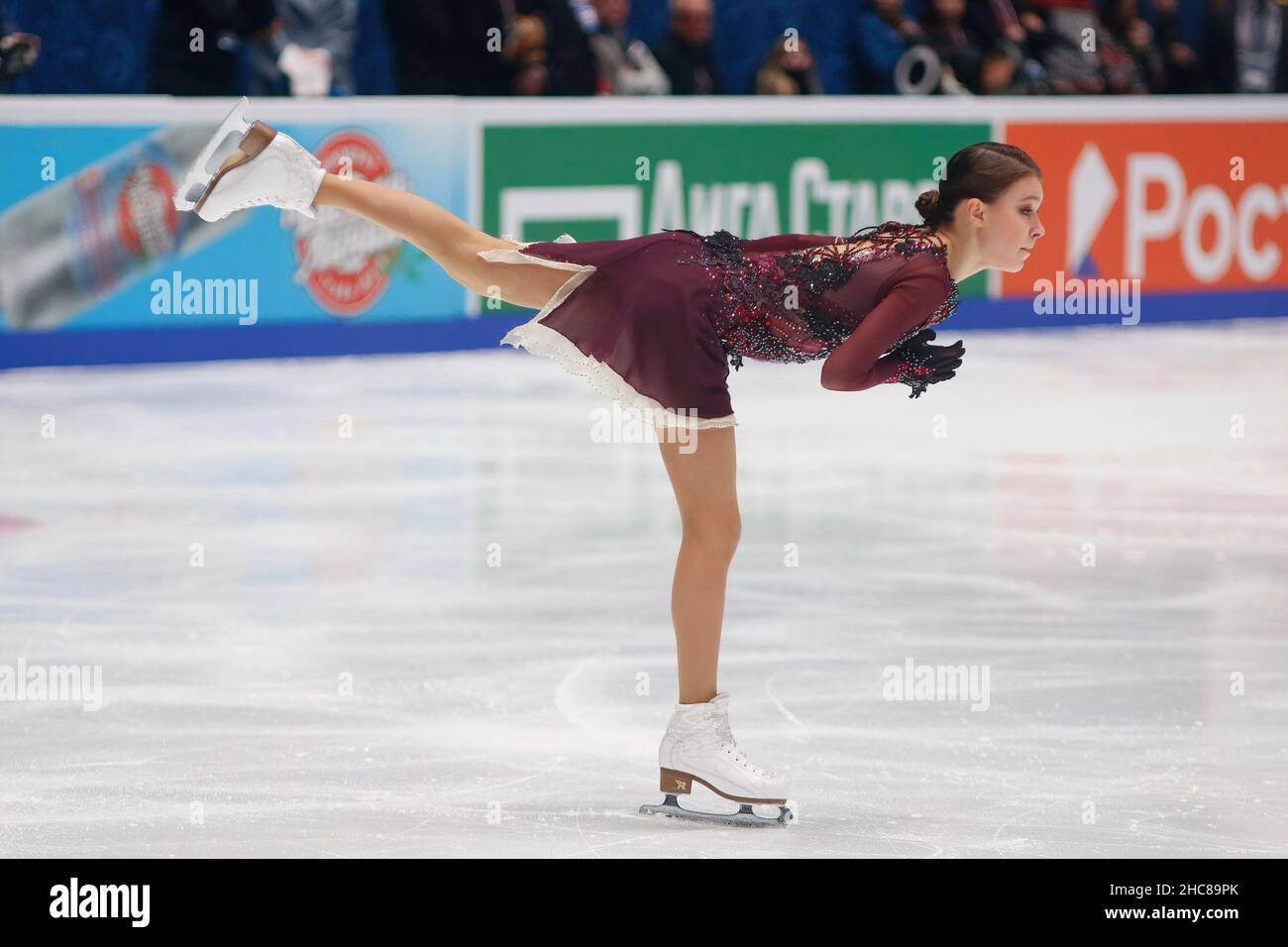 Sankt Petersburg, Russland. 25th Dez 2021. Anna Schcherbakova aus Russland tritt am dritten Tag der Rostelecom Russian Nationals 2022 of Figure Skating im Yubileyny Sports Palace in Sankt Petersburg beim Frauen-Freilauf an. Endergebnis: 158,10 (Foto von Maksim Konstantinov/SOPA Images/Sipa USA) Quelle: SIPA USA/Alamy Live News Stockfoto