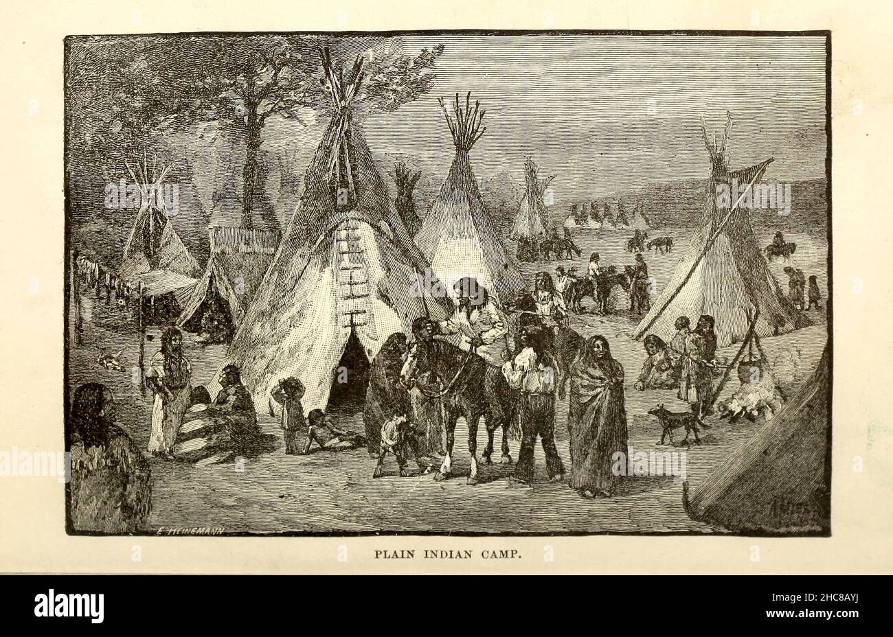 Plain Indian Camp aus dem Buch „die einheimischen Rassen Nordamerikas“, herausgegeben von William Henry Withrow, 1895 Stockfoto