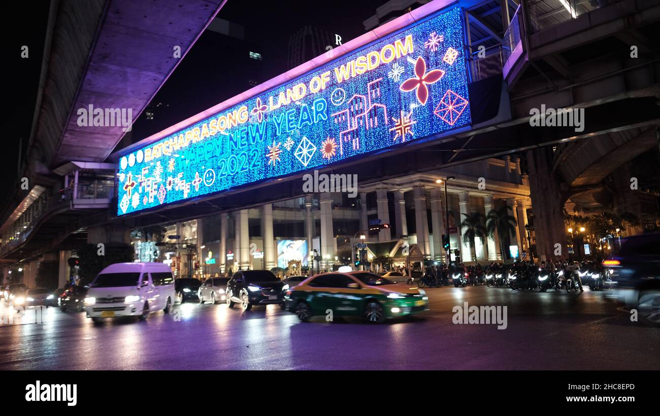 Frohes Neues Jahr 2022 Ratchaprasong Kreuzung Bangkok Thailand Stockfoto