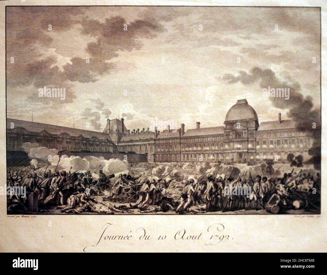Der revolutionäre Angriff auf den Palast der Tuilerien am 10th. August 1792. Stich von Isidore Stanislas Helman Stockfoto