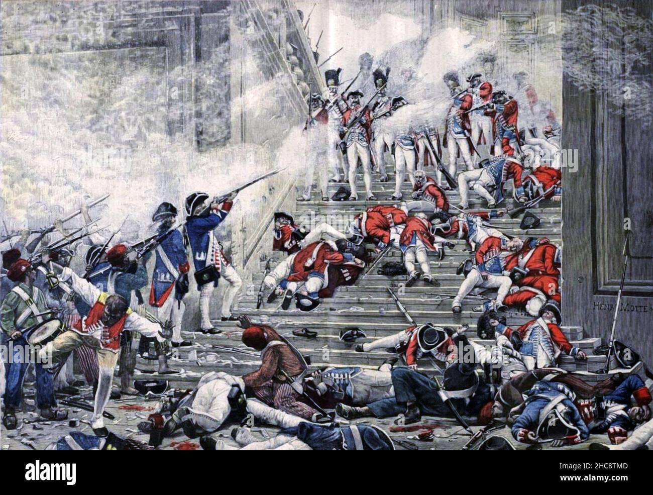 Der revolutionäre Angriff auf den Palast der Tuilerien am 10th. August 1792. Stich von Henri Motte Stockfoto