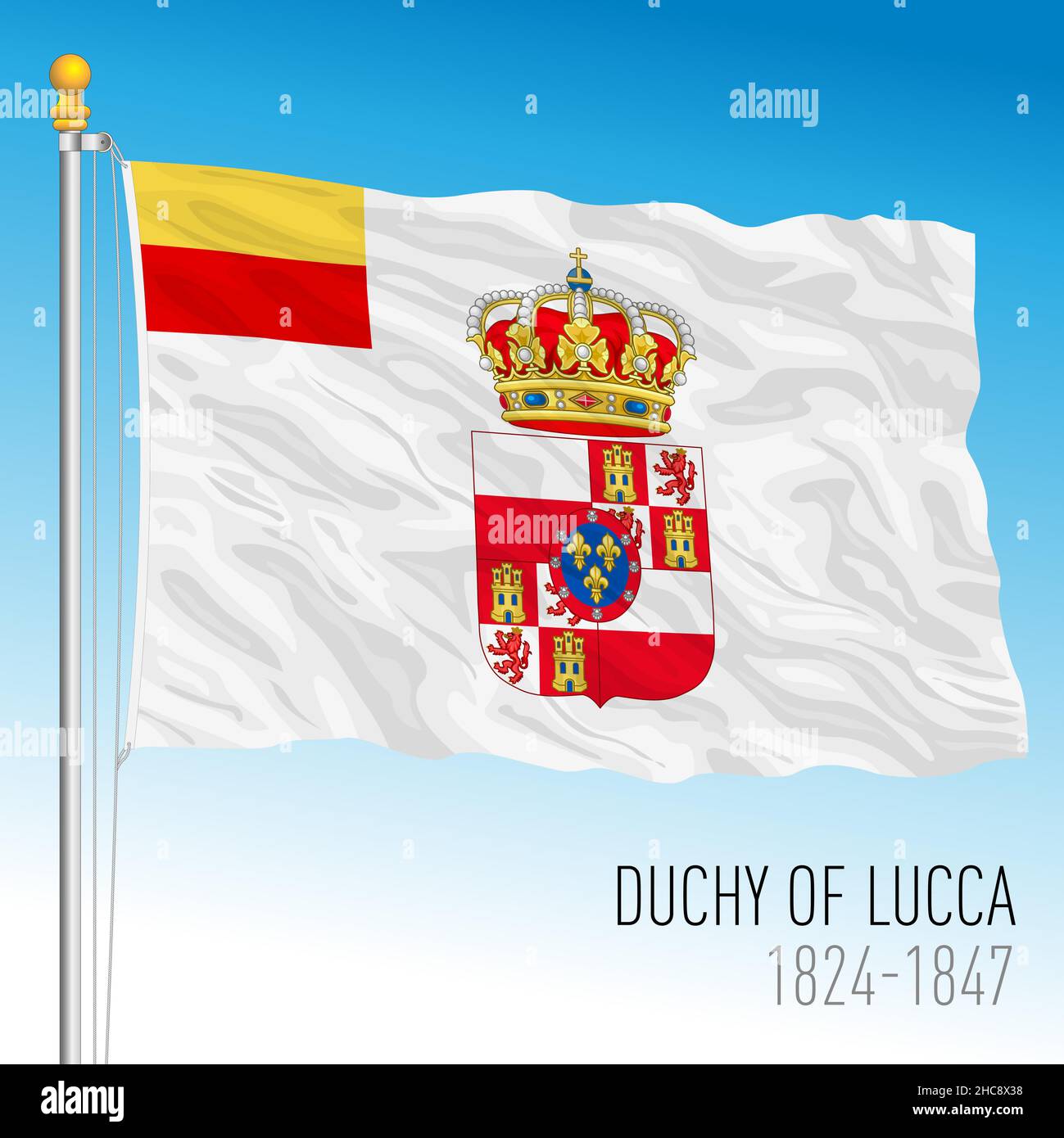 Herzogtum Lucca historische Flagge, Lucca, Italien, Jahre 1824 - 1847, Vektorgrafik Stock Vektor