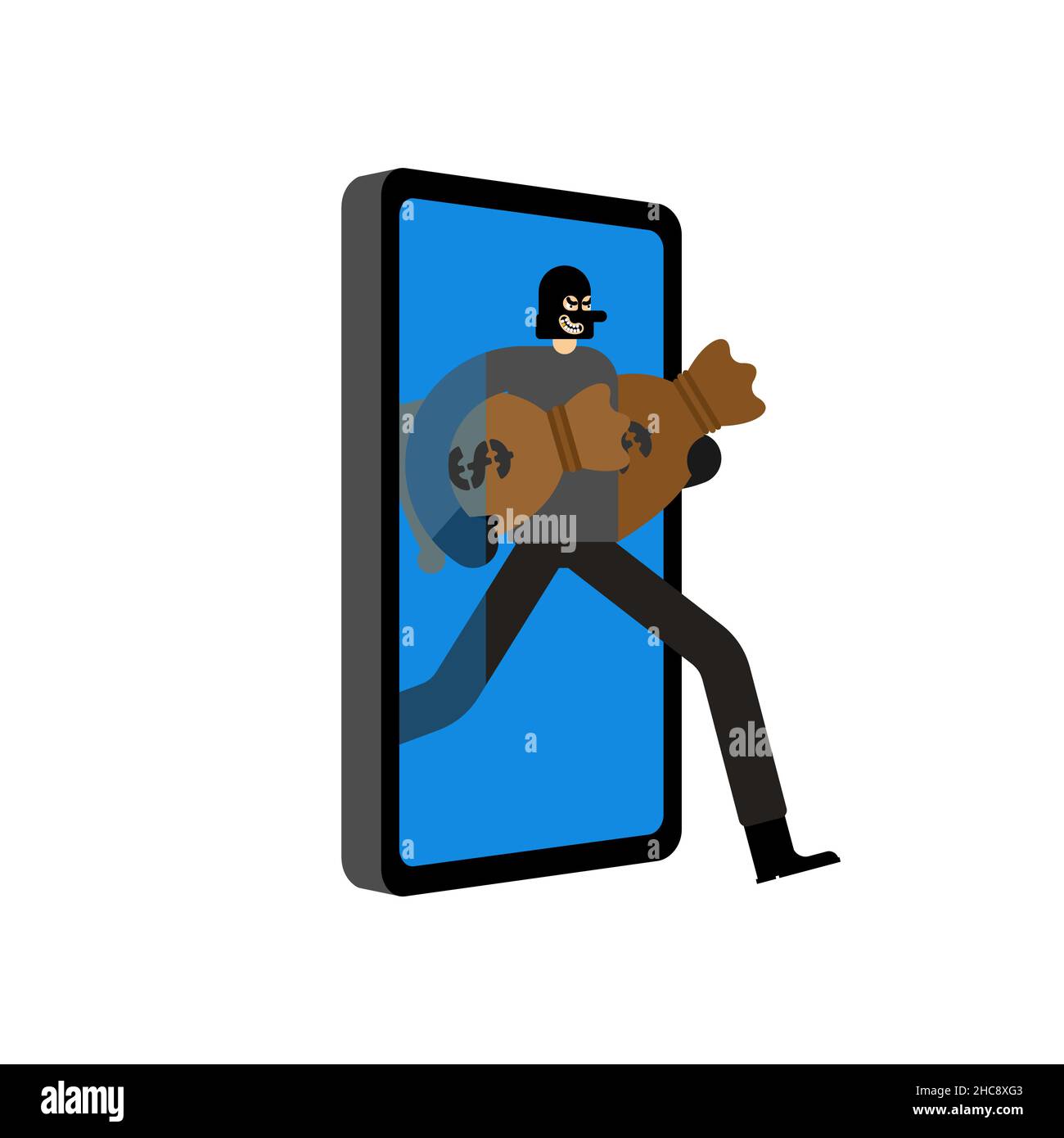 Dieb gestohlen Geld aus dem Telefon. vektor-Illustration Stock Vektor