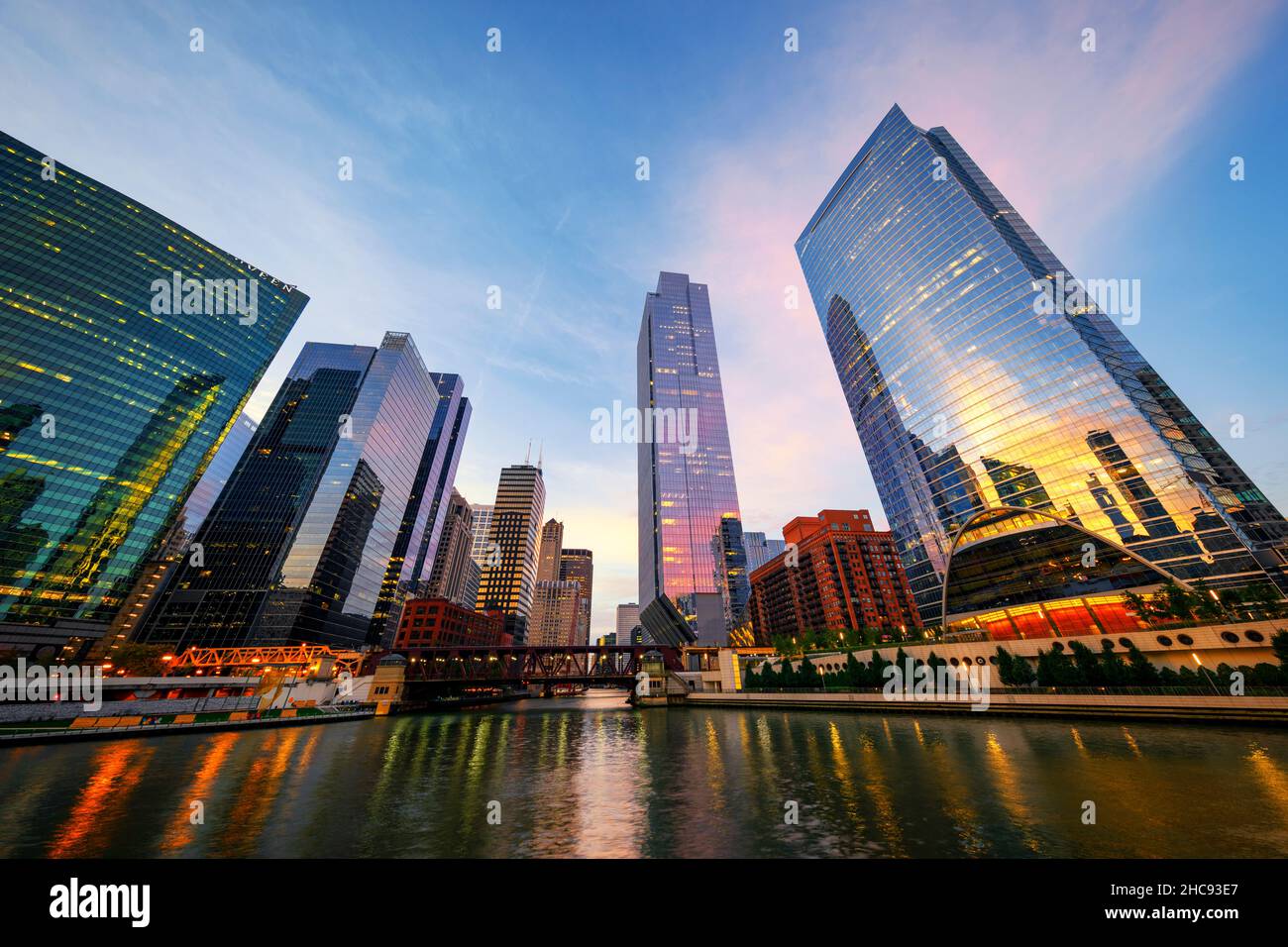 Berühmter Blick auf Chicago am Morgen, USA. Stockfoto