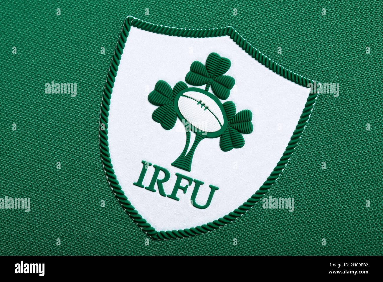 Nahaufnahme des irischen Rugby Union Trikots Stockfoto