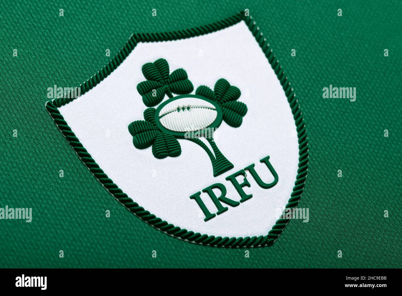Nahaufnahme des irischen Rugby Union Trikots Stockfoto