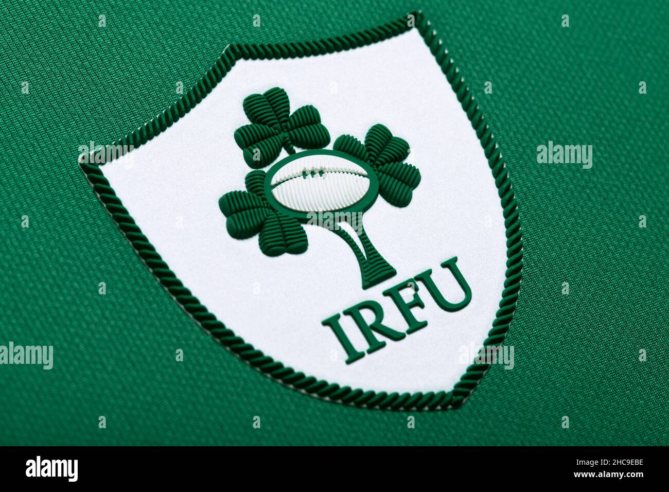 Nahaufnahme des irischen Rugby Union Trikots Stockfoto