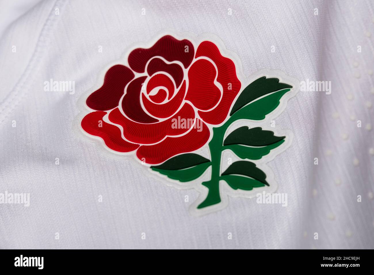 Nahaufnahme des England National Rugby Union Trikots. Stockfoto