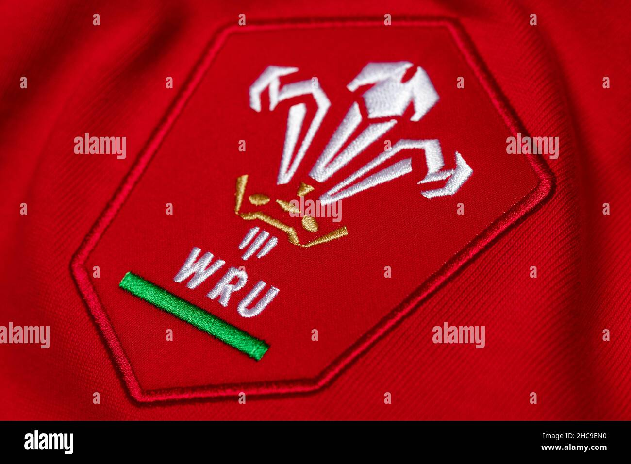 Nahaufnahme des nationalen Rugby-Trikots von Wales Stockfoto