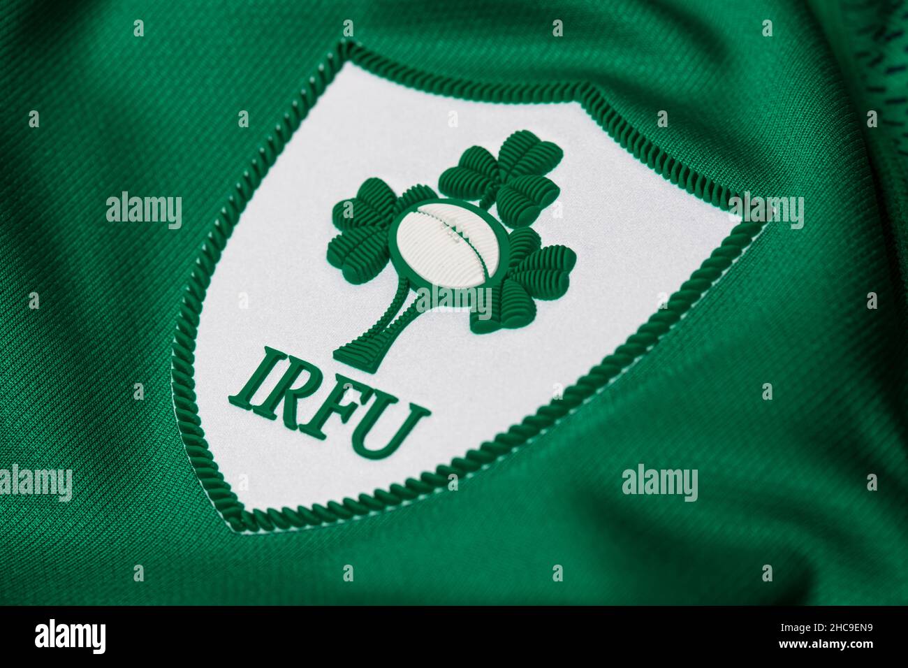 Nahaufnahme des irischen Rugby Union Trikots Stockfoto