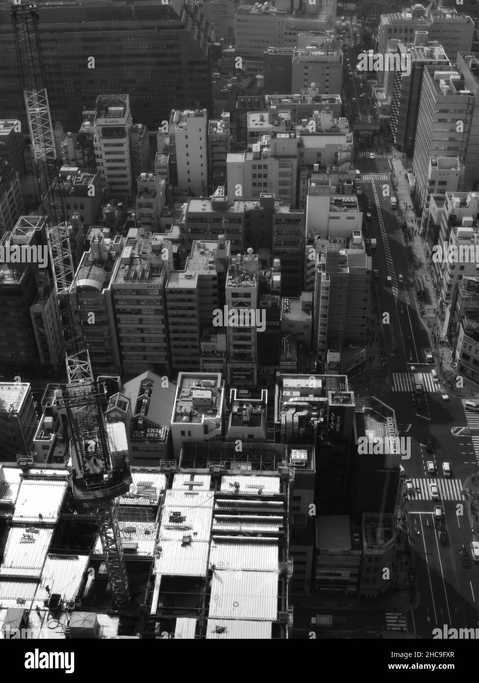 Grauer Blick von oben auf das japanische Stadtbild von Tokio Stockfoto