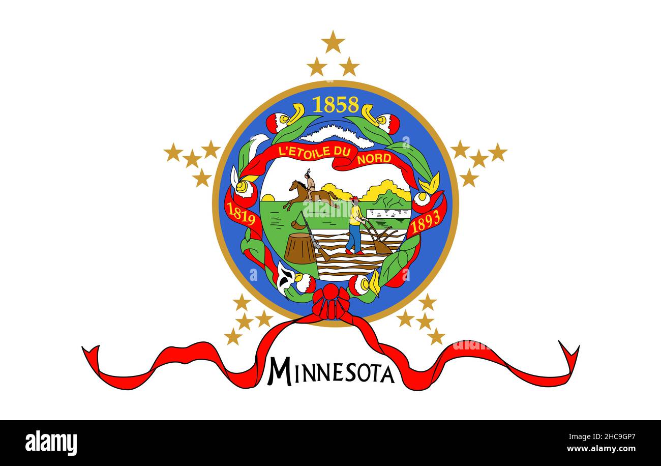 Draufsicht auf Minnesota 1893 1957, USA Flagge, kein Fahnenmast. Ebene Design Layout Flag Hintergrund Stockfoto