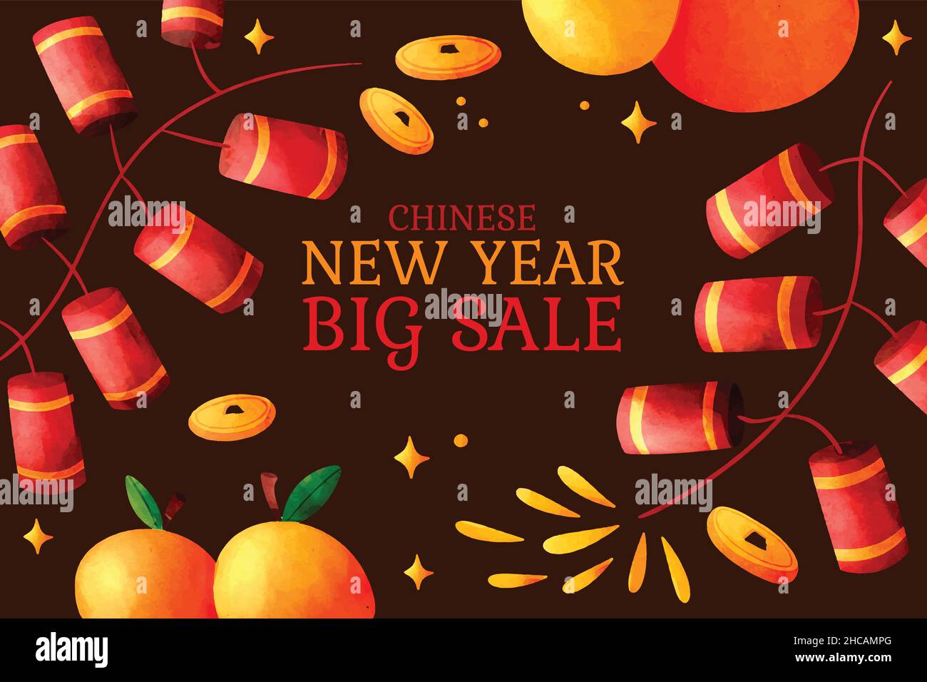 Aquarell chinesischen Neujahr Verkauf horizontale Banner abstraktes Design Vektor Illustration Stock Vektor