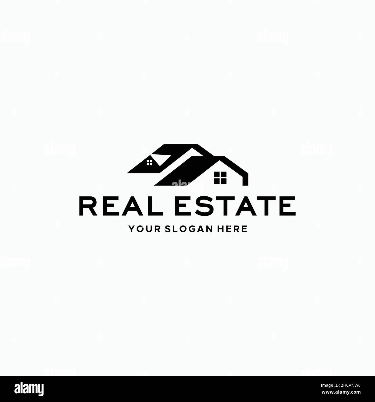 Wohnung IMMOBILIEN Dach Home Building Logo Design Stock Vektor