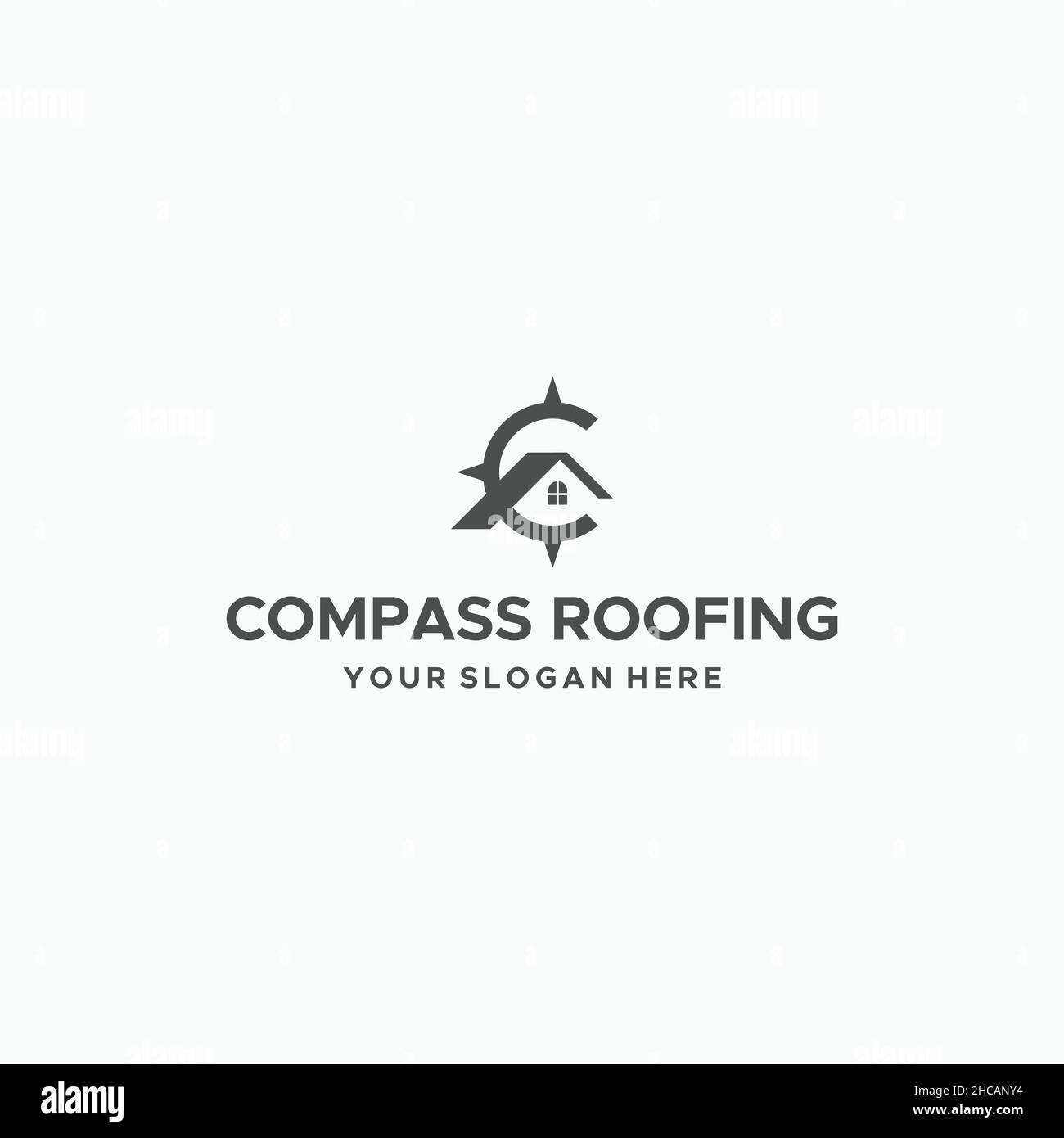 Flacher Buchstabe Zeichen KOMPASS ROOFING Startseite Logo Design Stock Vektor