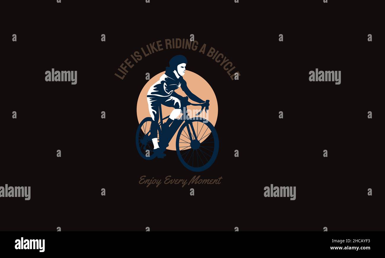 Das Leben ist wie ein Fahrrad Mann Reiten Fahrrad T-Shirt Monogramm Text Vektor-Vorlage Stock Vektor
