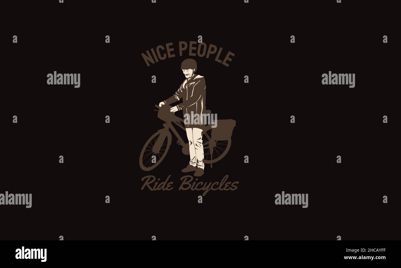 Nette Leute fahren Fahrrad Mann mit Fahrrad T-Shirt Monogramm Text Vektor Vorlage Stock Vektor