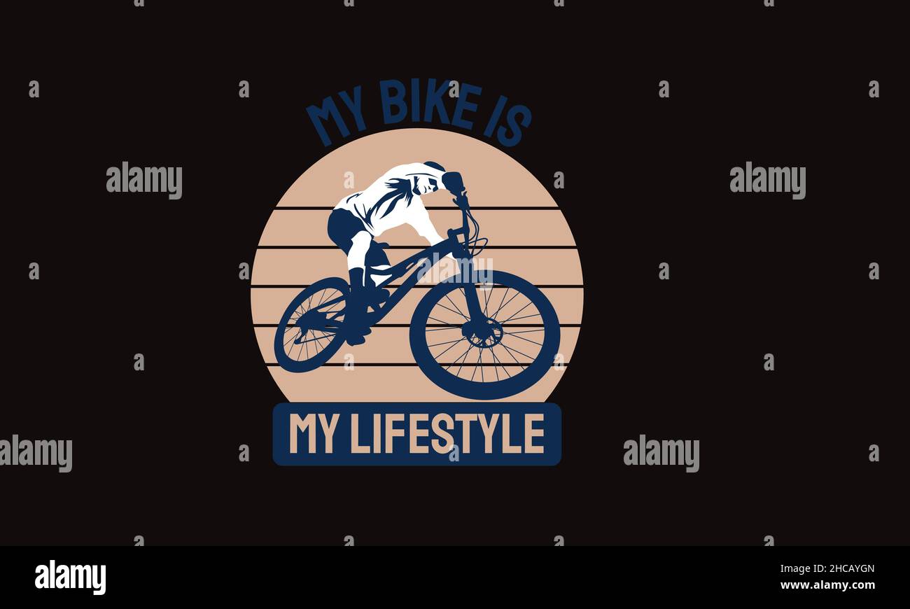 Mein Fahrrad ist mein Lifestyle-Mann Fahrrad T-Shirt Monogramm Text Vektor Vorlage reiten Stock Vektor