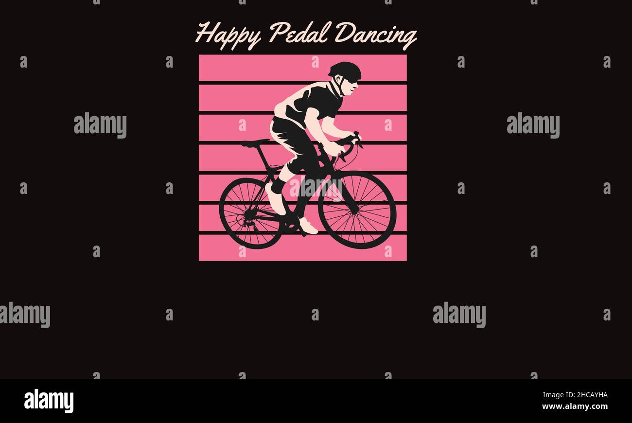 Glücklich Pedal tanzen Mann Fahrrad T-Shirt Monogramm Text Vektor Vorlage reiten Stock Vektor