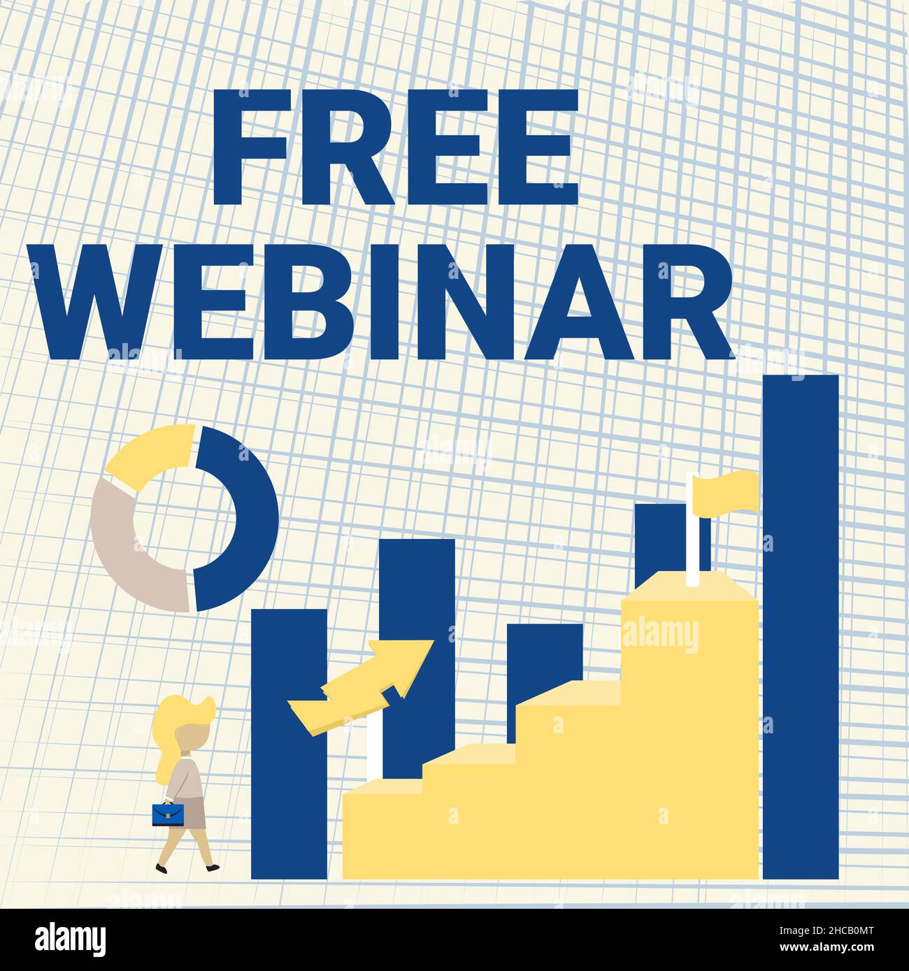 Schild mit kostenlosem Webinar. Business Idea Lecture Workshop Seminar, das über das Web übertragen wird Business Woman Walking towards Large Graph Stockfoto
