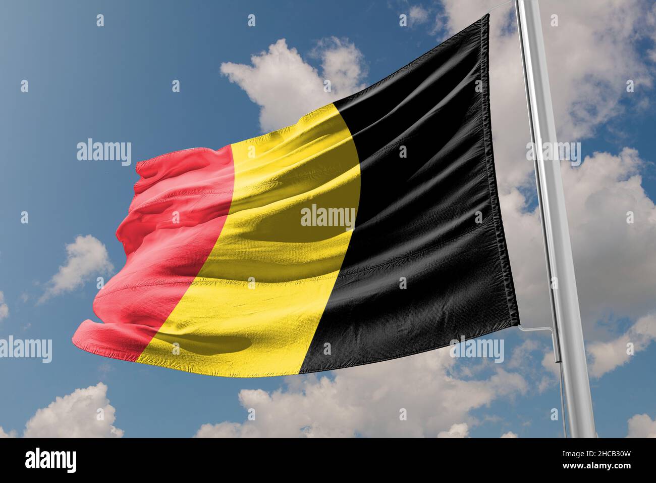 Die Flagge Belgiens ist eine dreifarbige, die aus drei gleich großen vertikalen Bändern besteht, die die Nationalfarben Belgiens zeigen: Schwarz, gelb und rot Stockfoto