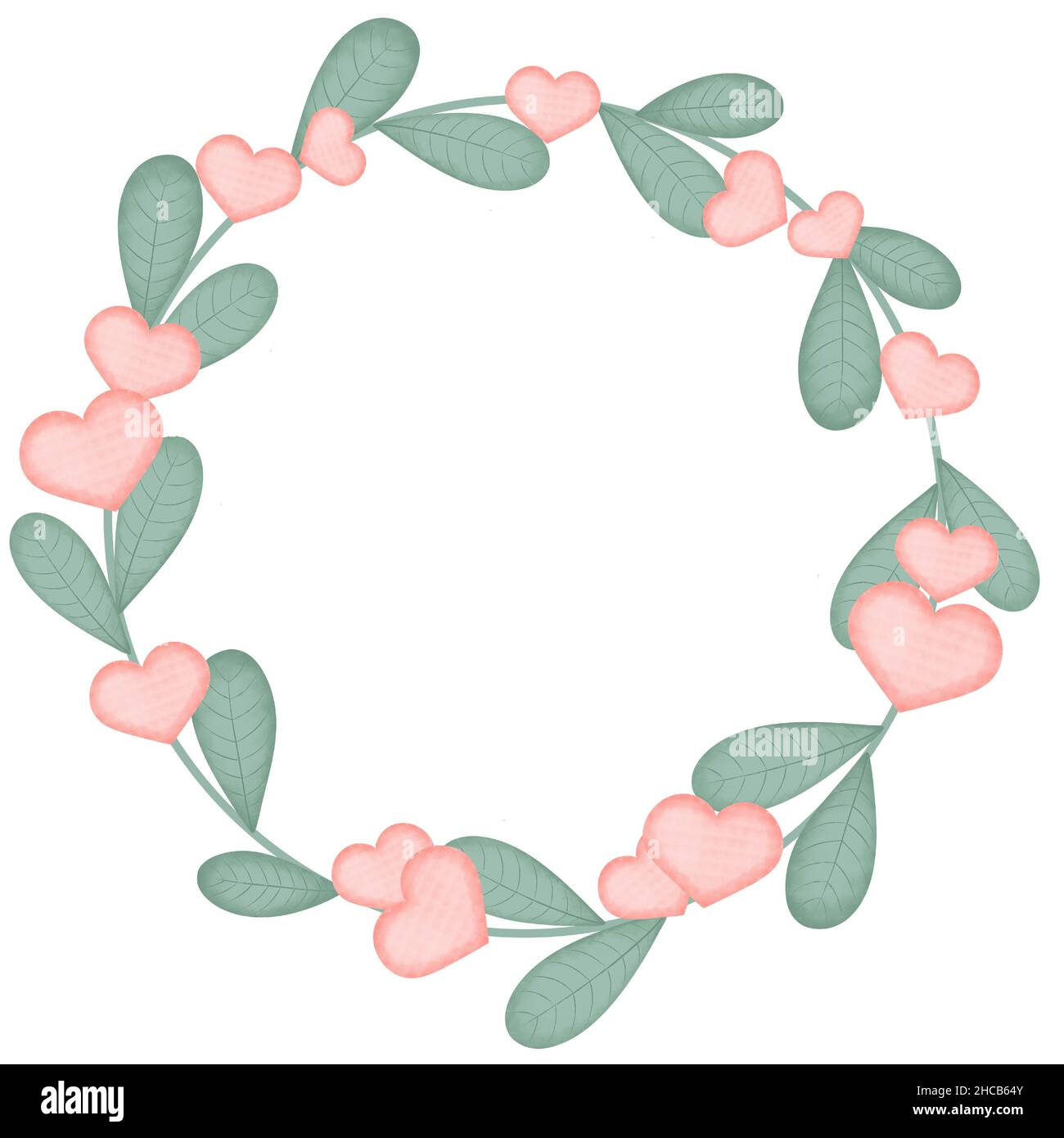 Grüne runde Lünette mit pinkfarbenen Herzen Stockfoto