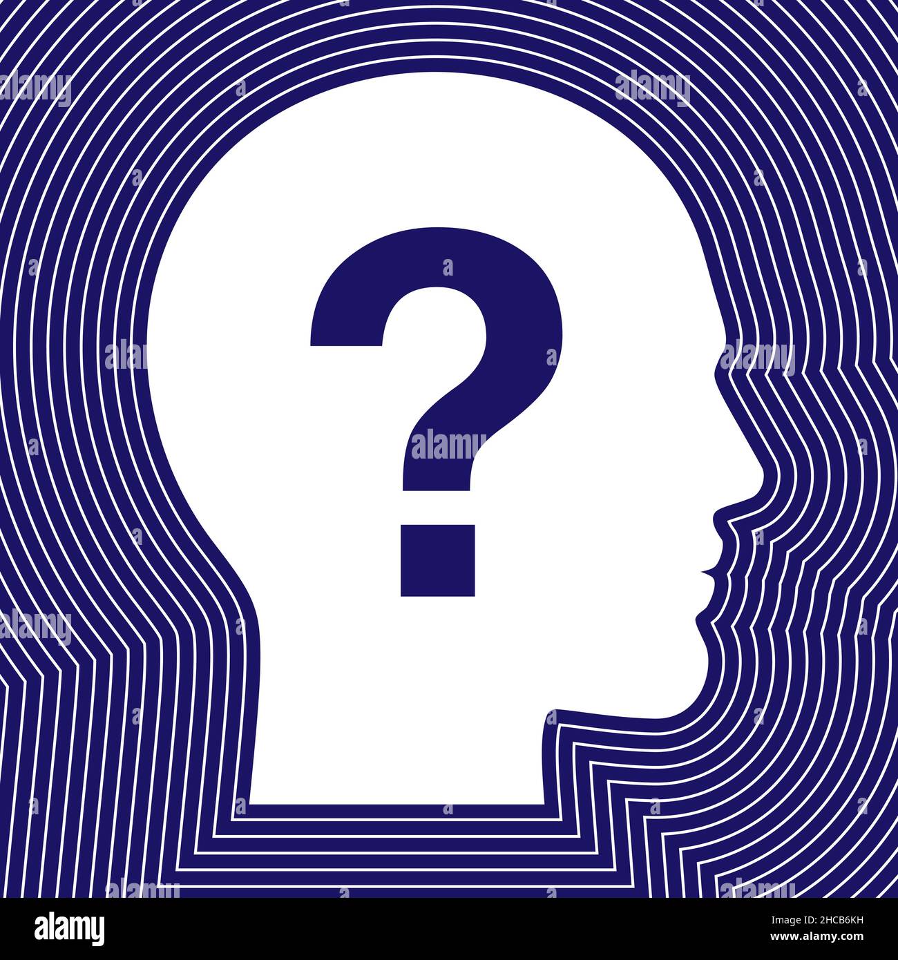 Mann Kopf mit einem Fragezeichen innen, und Wellen Linien um ihn herum. Psychologische Konzept Vektor Illustration. Stock Vektor