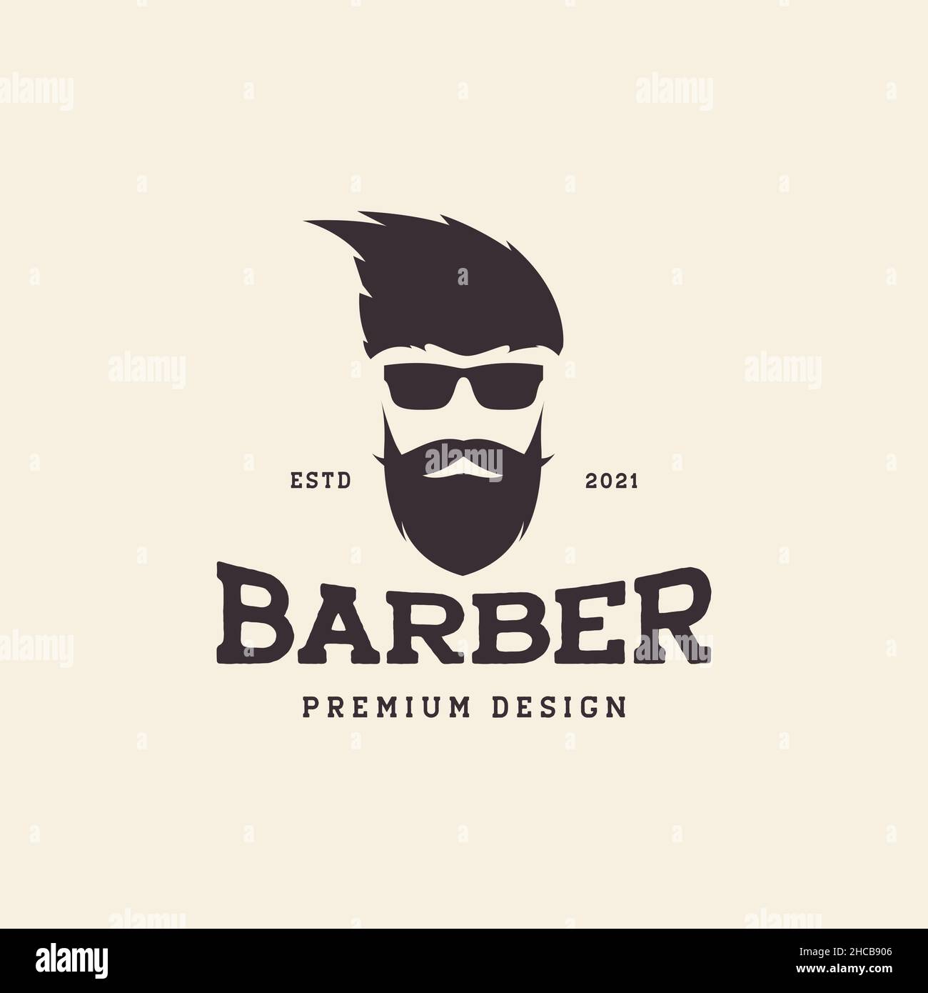 Coole Mann Frisur mit Bart und Sonnenbrille Logo Design Vektor Grafik Symbol Symbol Zeichen Illustration kreative Idee Stock Vektor