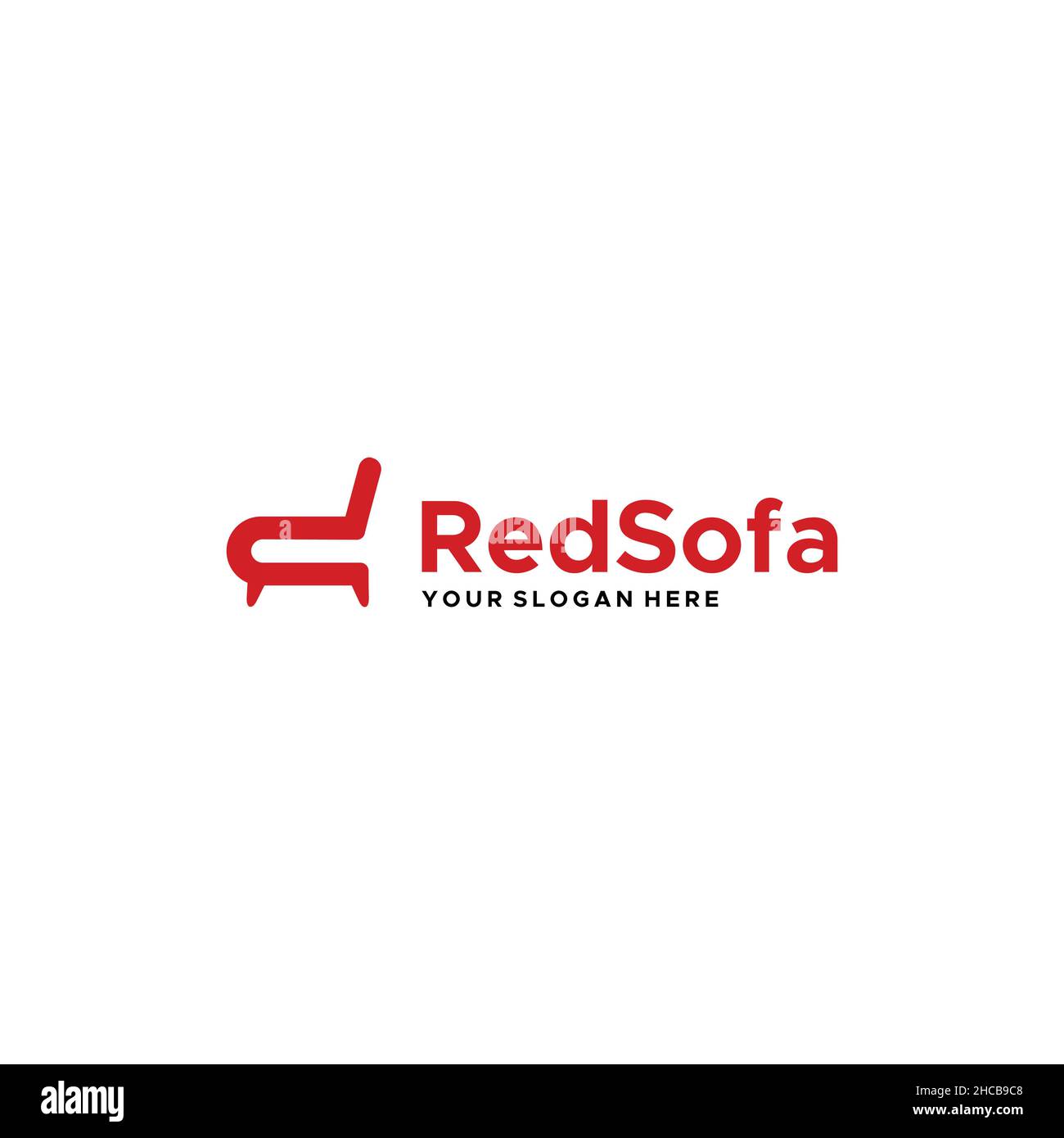 Minimalistischer farbenfroher roter Sessel mit Logo-Design Stock Vektor