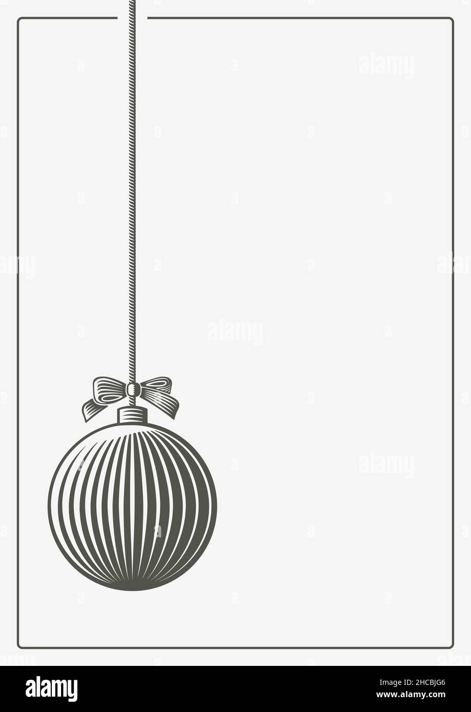 Weihnachtsbaumkugel in schwarzer Farbe im Vektor-Holzschnitt-Stil Stock Vektor