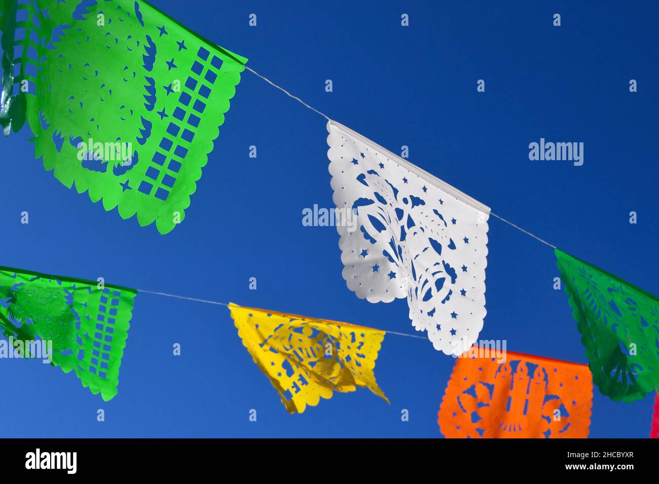 Papel Picado, dekorative perforierte Papiere, Merida, Mexiko Stockfoto