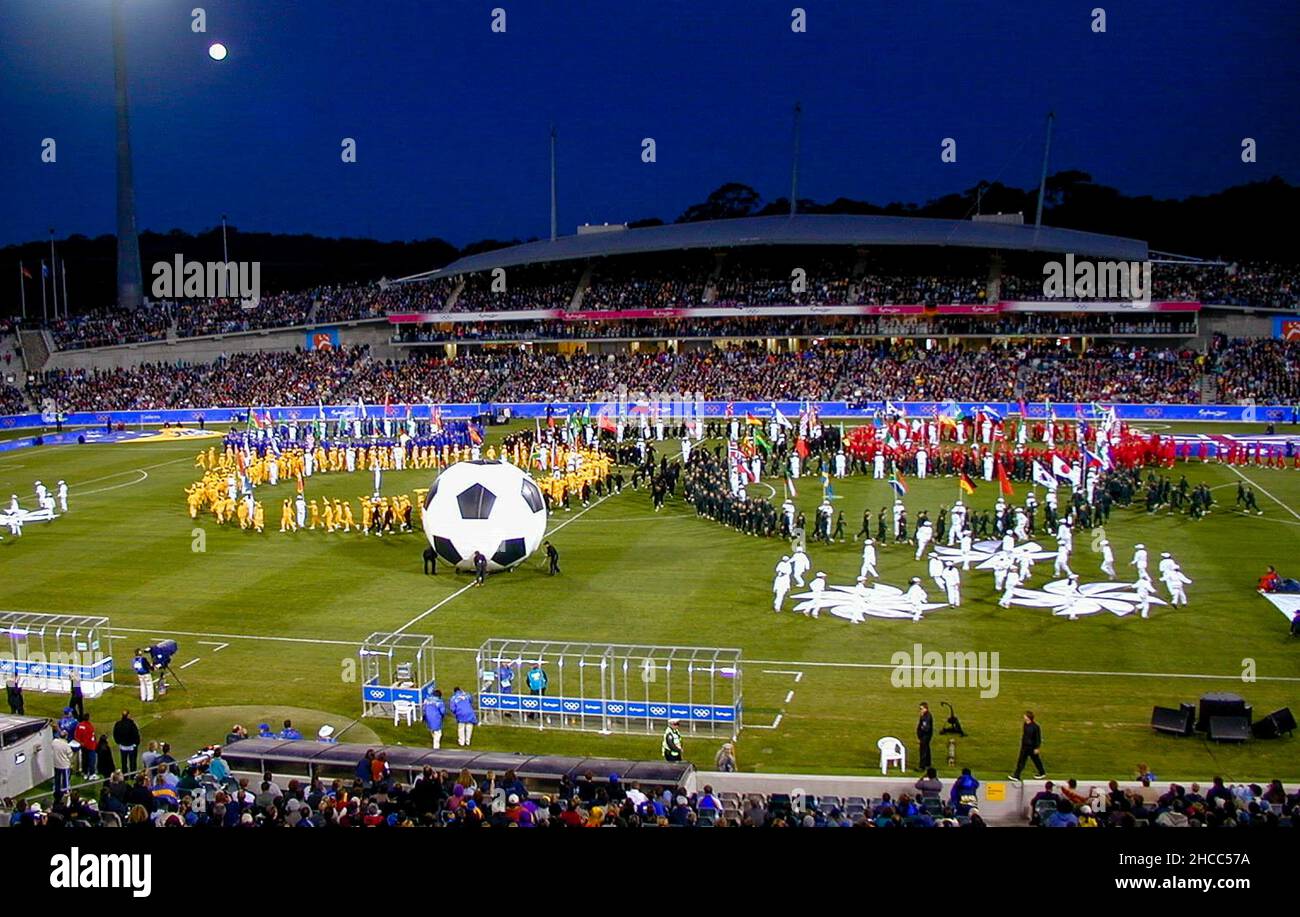 Bruce Stadium, Canberra, Australien, Eröffnungszeremonie des Olympischen Fußballturniers 2000 Stockfoto