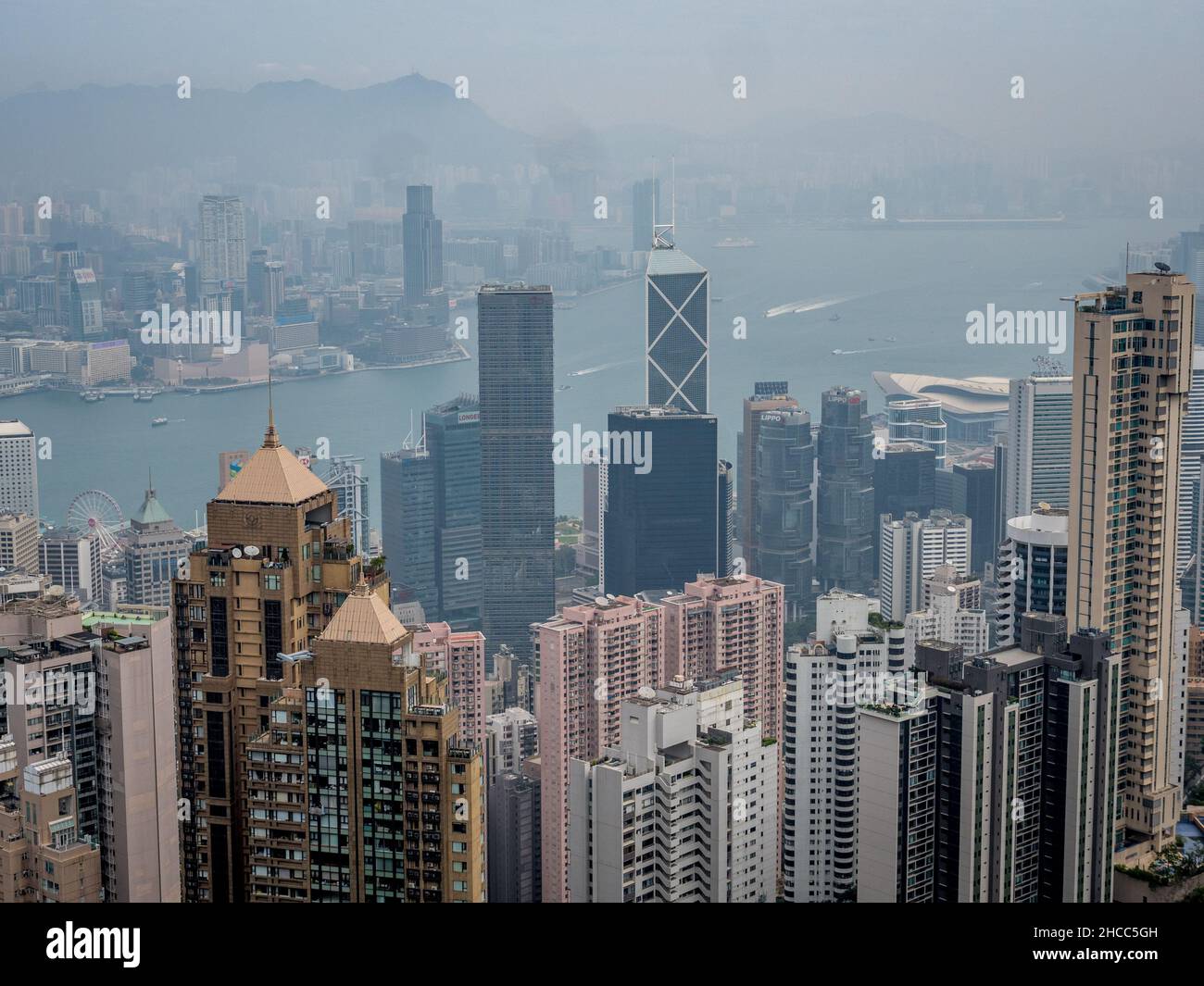 Luftaufnahme der Sonderverwaltungsregion Hongkong von China bei Nacht Stockfoto