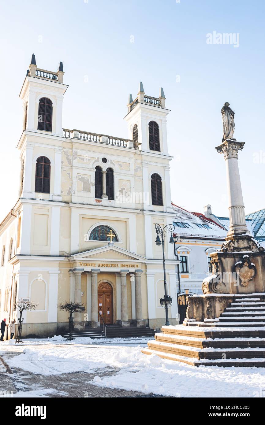 St. Francis Xavier Kathedrale mit Mariensäule, Slowakischer Nationalaufstand Banska Bystrica Stockfoto